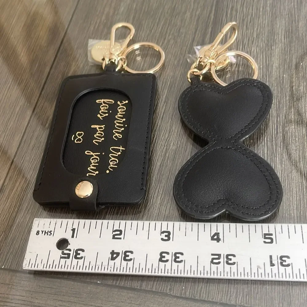 Maisin Gaja Handbag Tags Hangbag Charms Key Chains Faux Black Leather Gold-tone
